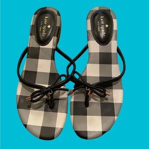 Kate Spade Black Gingham Print Bow Thong Sandals Size 10